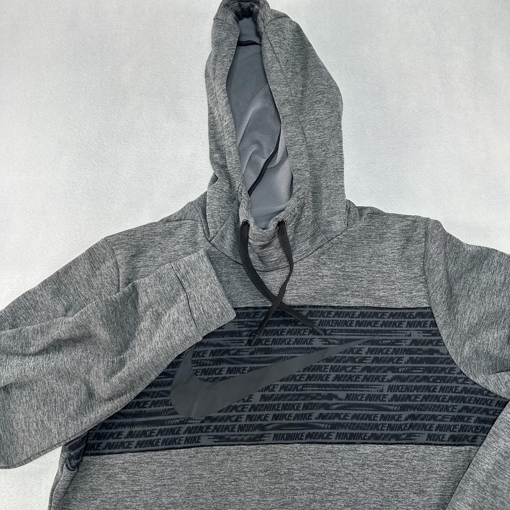 Nike Dri-FIT Hoodie Mens Large Gray Black Swoosh‎ Repeat Training BV2764-071